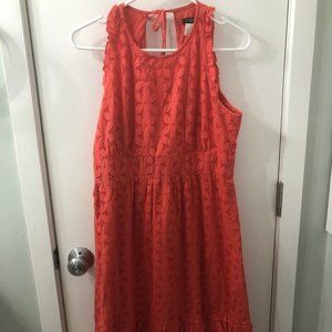 J Crew Coral Eyelet Ruffle Sleeveless Dress